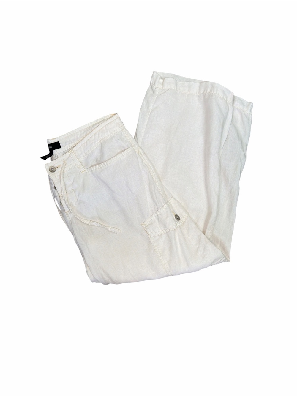 Express White 100% Linen Cargo Capris Women’s Size 3/4 Drawstring Crop Pants